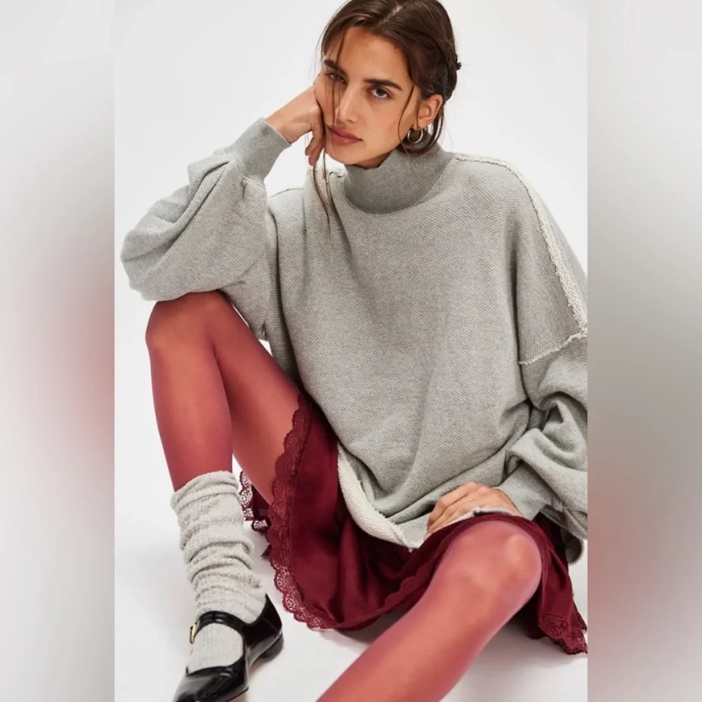 We The Free  Wonderful Pullover Sweater Slouchy Oversized Heather Gray  Large - Picture 6 of 16